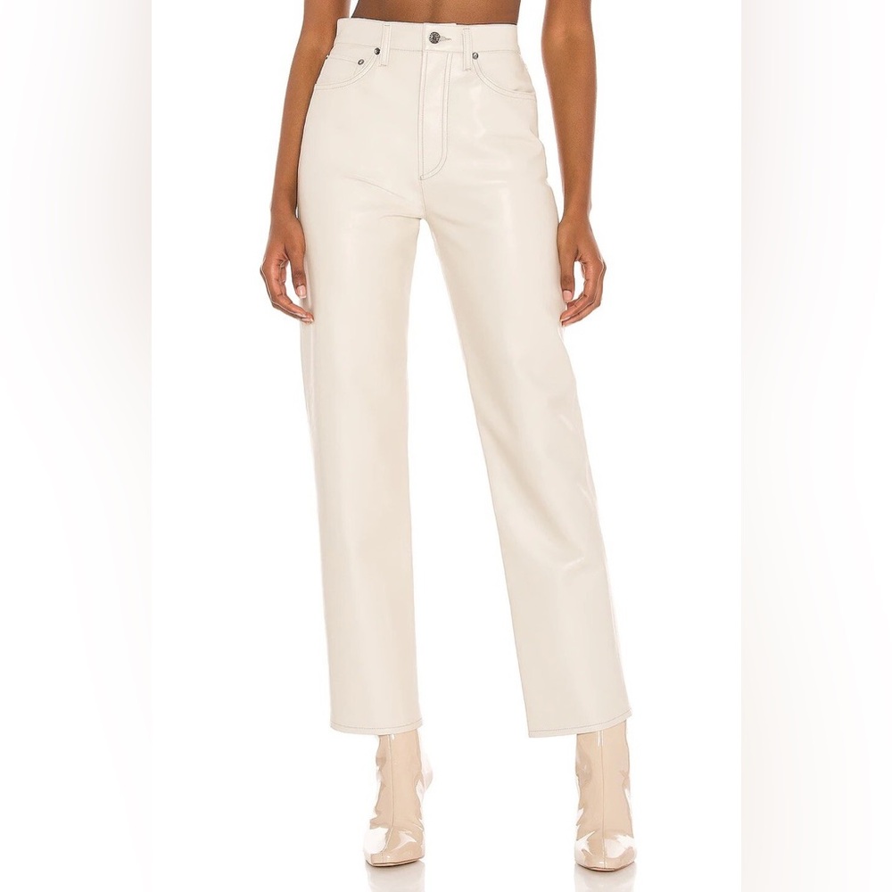 Agolde 34 Waist Straight Leg Leather Pants in Cream
